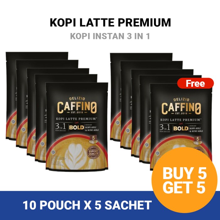 

✨COD✨ Caffino Kopi Latte Caffino Bold Pouch 20gr x5 sachets BUY 5 GET Free 5