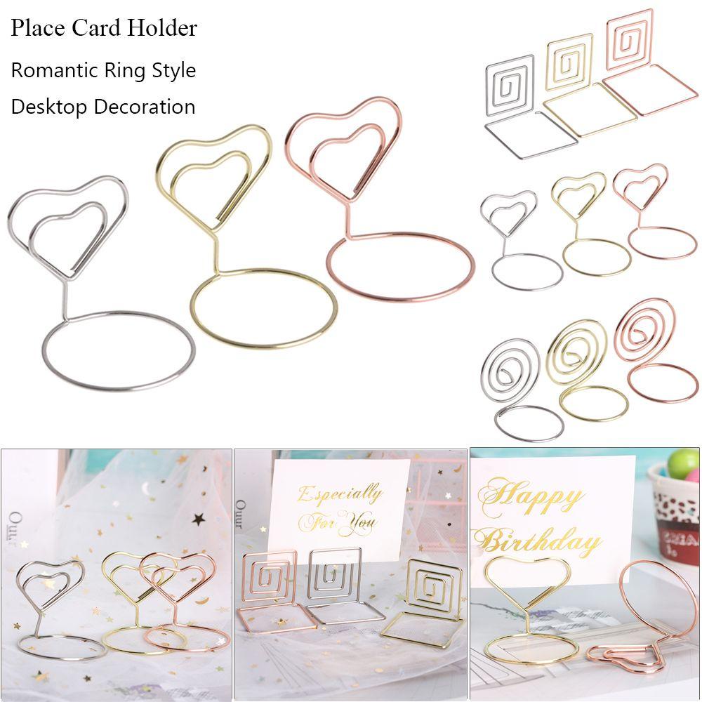 R-FLOWER 1/5PCS Place Card Metallic Romantic Paper Clamp Heart Shape Ring Shape Wedding Supplies Photos Clips