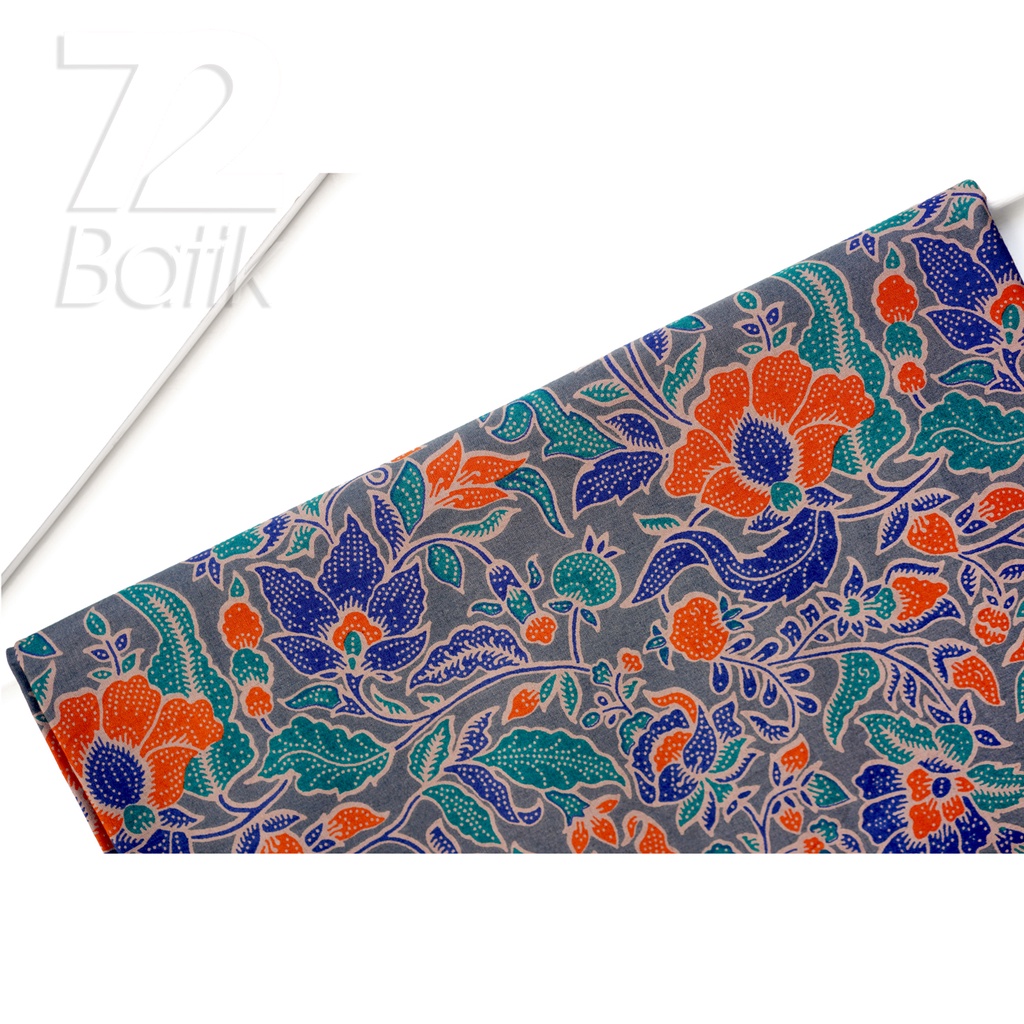 BAHAN BATIK PREMIUM Katun Motif Kembang Alas Warna Abu Abu Grey Gray Orange Biru 727821 Cap 72 Jarik Jarit Samping Kebat Panjang Batik Katun Modern Premium Bahan Seragam Batik Pernikahan Kantor Keluarga Murah Kamen Jadi Batik Bali Lembaran