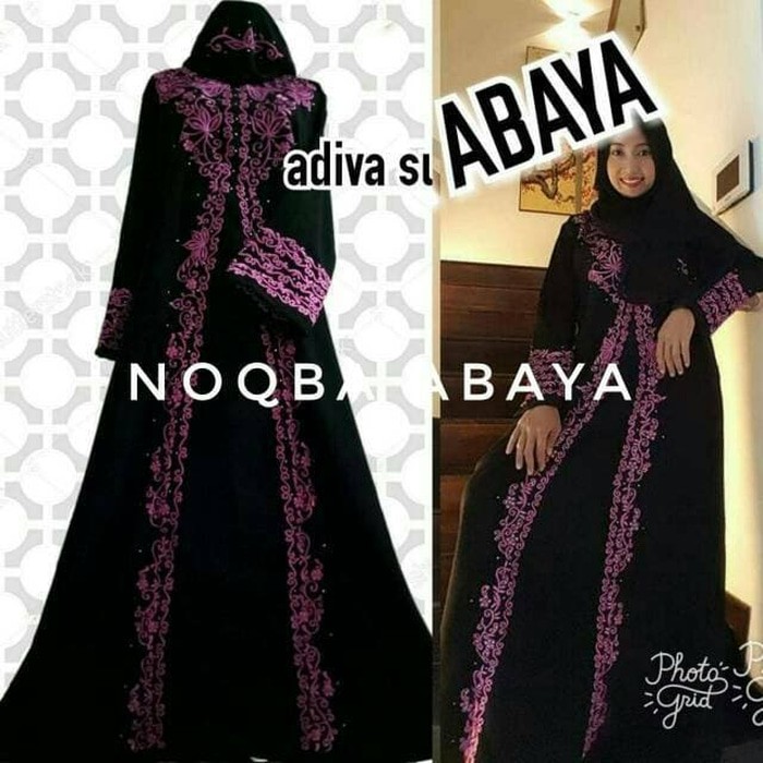 Sale Abaya Exclusive Gamis Dress Hitam Arab Bordir Adiva Pink