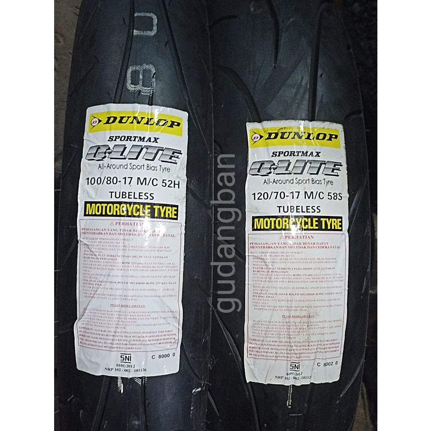 ( PAKET 2 BAN R17 ) QLITE 100 80 17 dan 120 70 17 DUNLOP SPORTMAX motor SPORT Tubeless FREE PENTIL