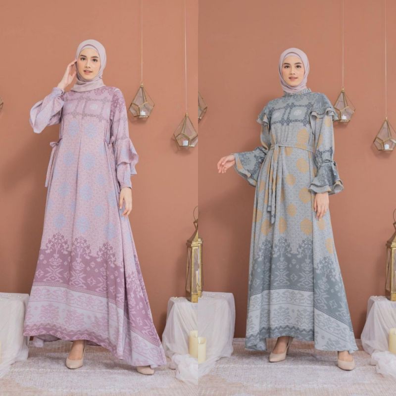 tenun dress in moss grey melt pink by greisy