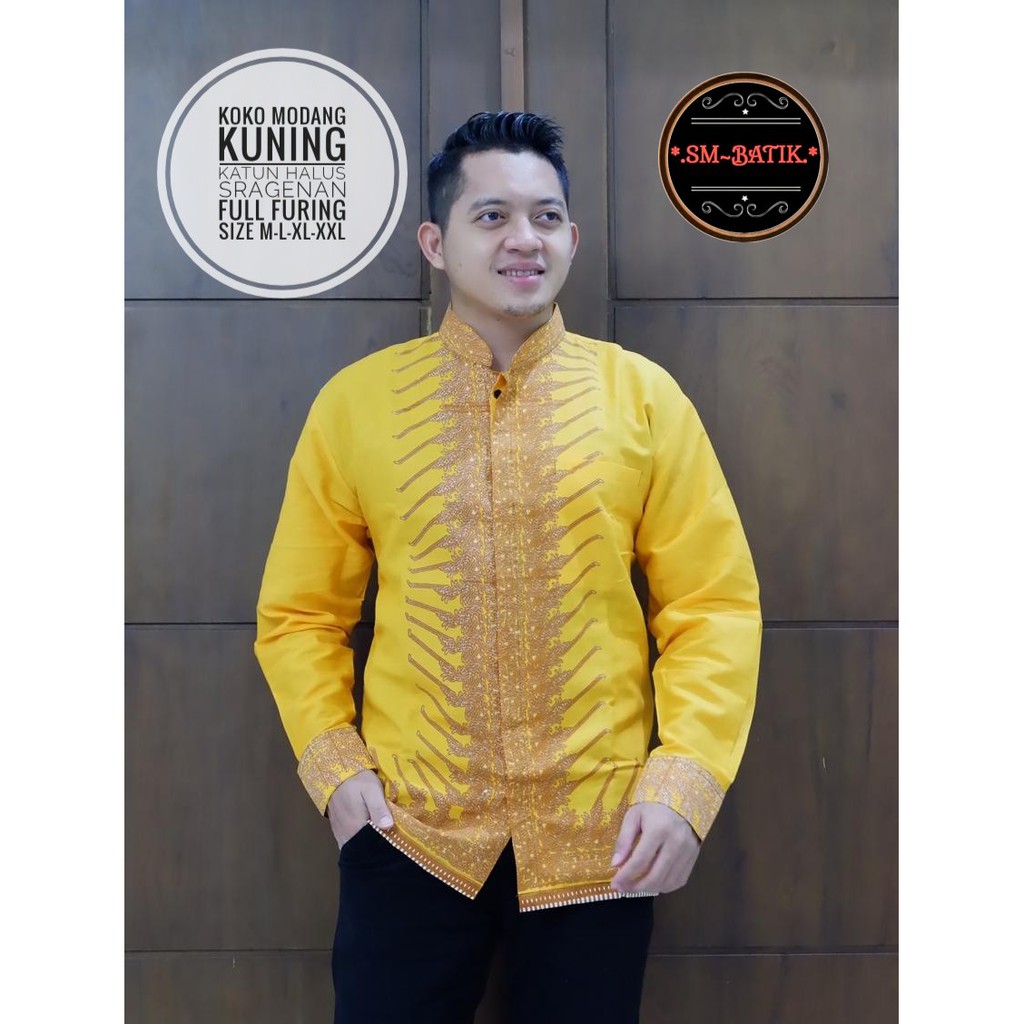 MODANG KUNING Kemeja Koko Batik Pria Lengan Panjang Katun Halus FULL FURING Batik SM