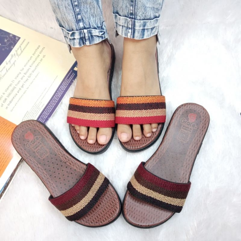 GRACE [RAJUT OSAKA] Sandal Hak Selop/ Sandal Rajut Cewek Turki/ Sendal Rajut Wedges Wanita Turkey Slop