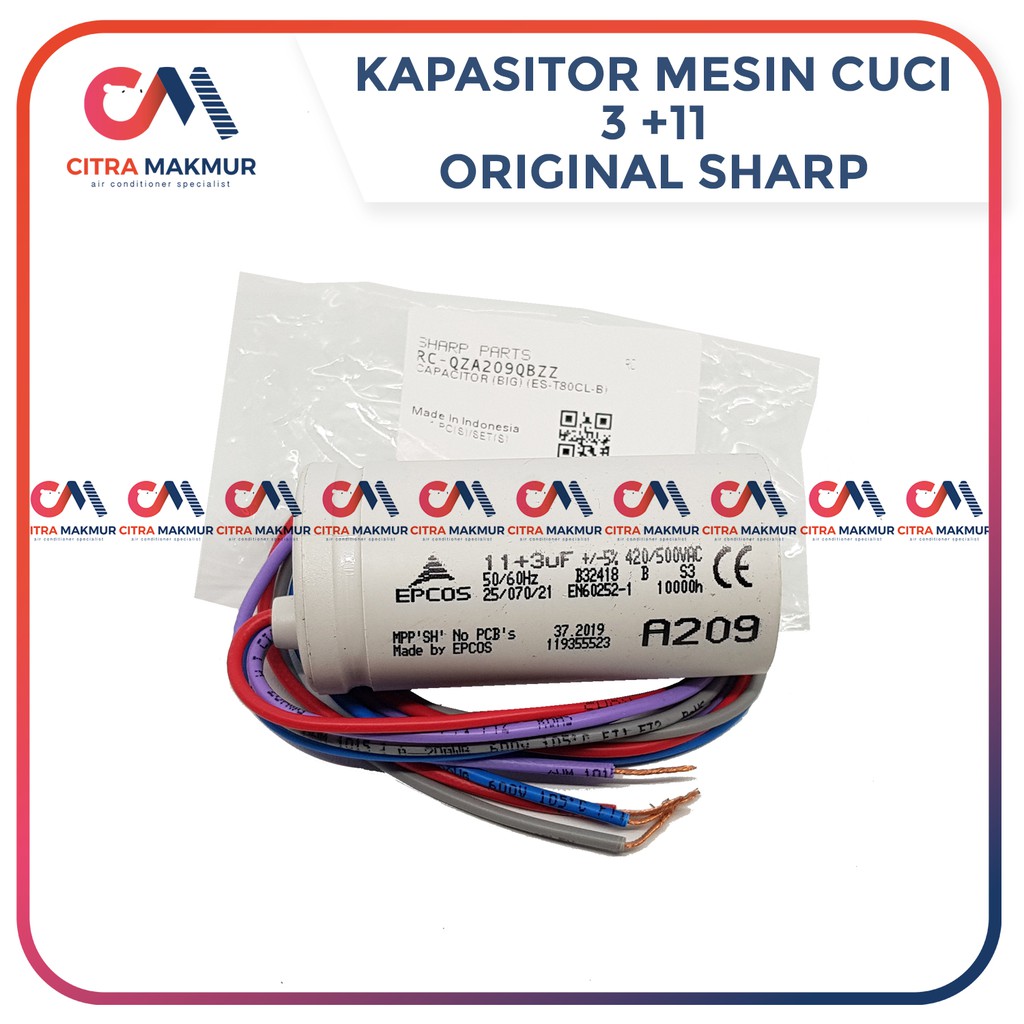 Kapasitor Mesin Cuci Washing Machine Capasitor 4 kabel 3 uF dan 11 uF Sharp Original Epcos A209