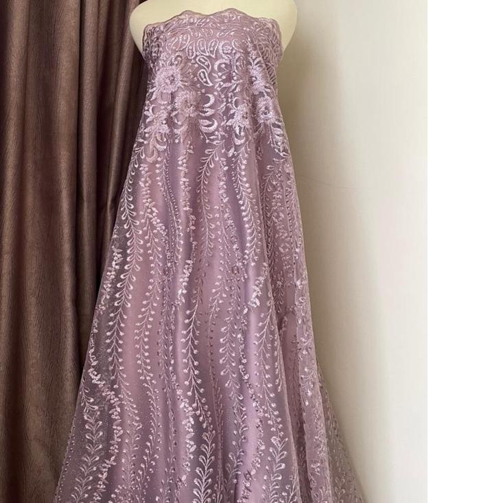 ⅎ Bahan Kain Brokat Tile Gloria Luxury Warna Ungu Dusty Purple ♦