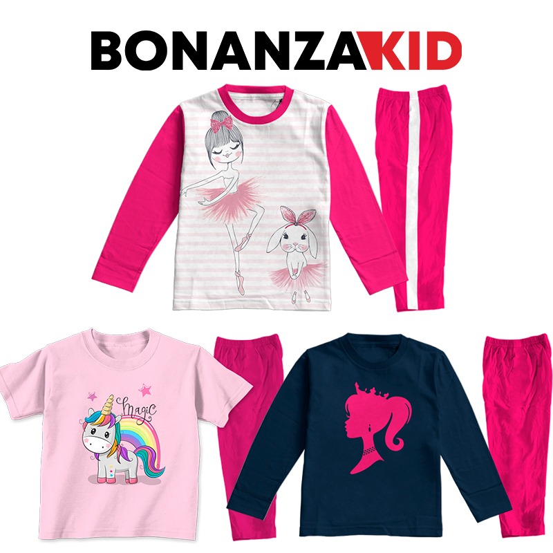 Baju Tidur Anak Perempuan Piyama Anak Perempuan Unicorn Princess Dance Usia 2 Sampai 8 Tahun Katun Combed 30s