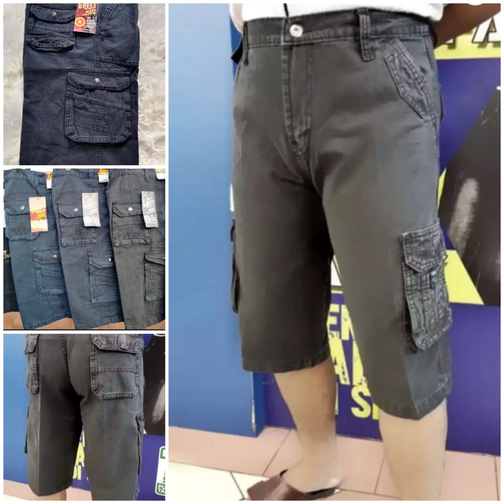 Celana Pendek Cargo Pria  Bawah Lutut bahan Denim Jeans Celana Cargo gunung bahan tebal celana sirwa
