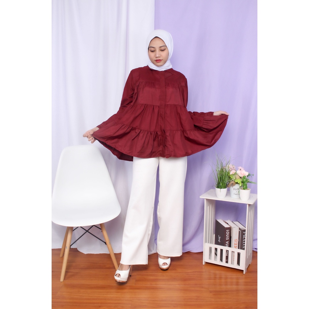 Tq88indonesia Baju Blouse Wanita Terbaru / Sora Blouse  / Blouse Rempel Kekinian / Blus / Ootd Terbaru / Outfit Citayam Kekinian