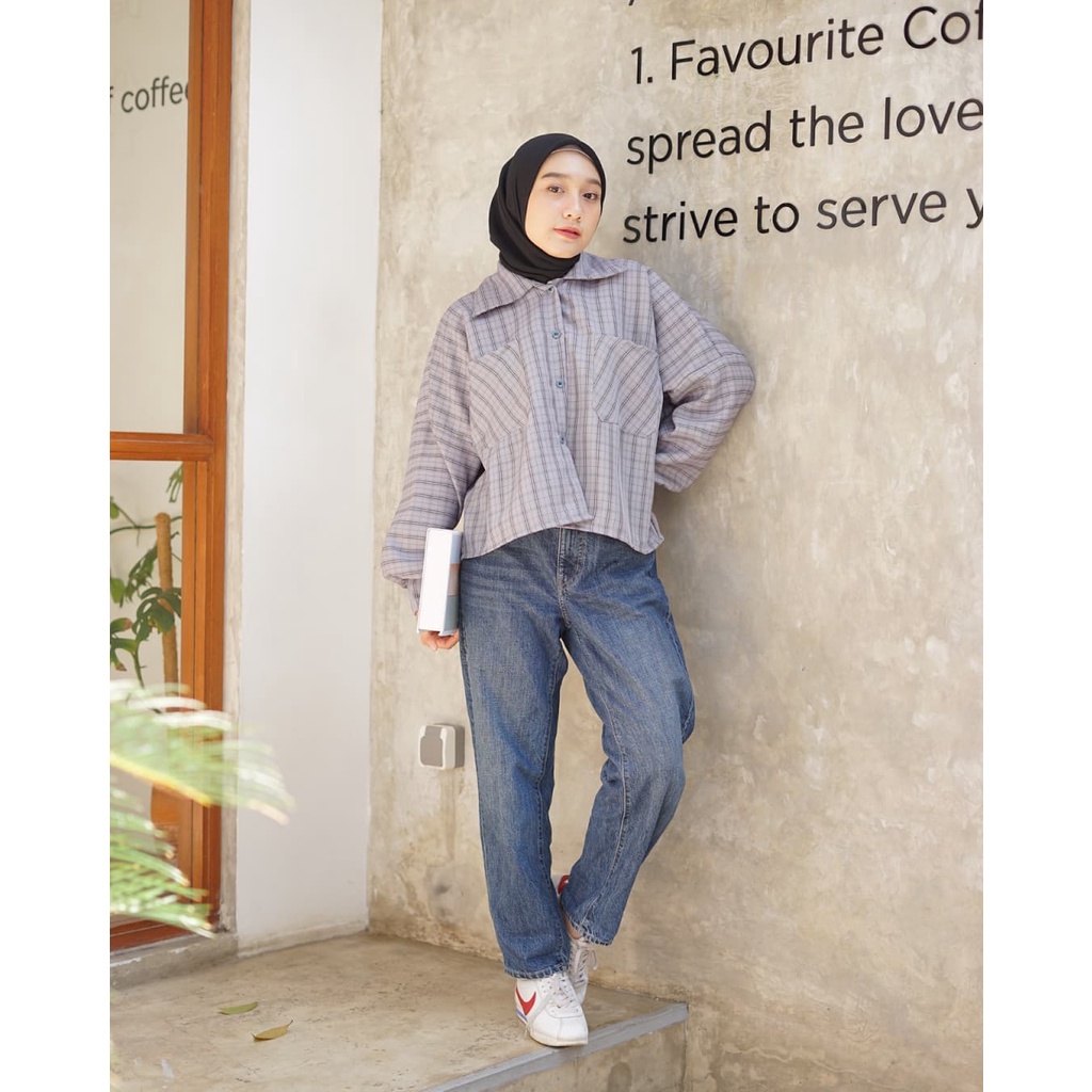 Kemeja Perempuan Korean Style Terbaru Neva Shirt Bahan Zara Acrilic