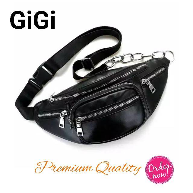 Zipper Waist Bag Gigi [ Black /Hitam ] Tas Pinggang Pundak Dada Marion