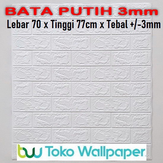 Wallpaper 3D Bata 70x77 cm Walpaper Dinding 3D Brick Foam Motif Anak Doraemon Hello Kitty Stiker-Bata Putih 3mm