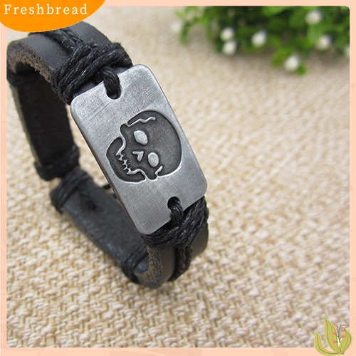 【 Fresh 】 Gelang Tangan Pria Model Punk Motif Tengkorak Gaya Vintage Punk Bahan Kulit Imitasi