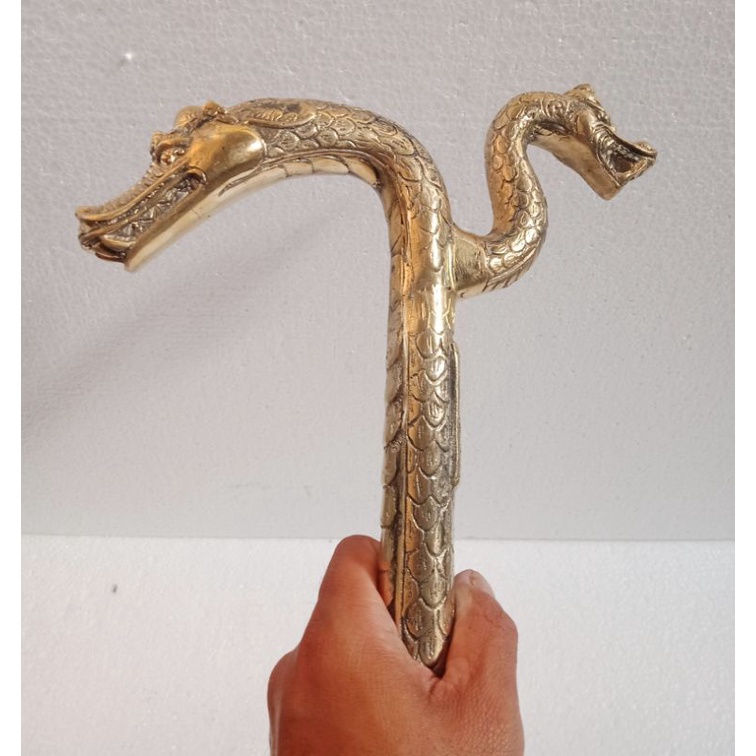 pusaka tongkat teken naga dua kuningan unik antik