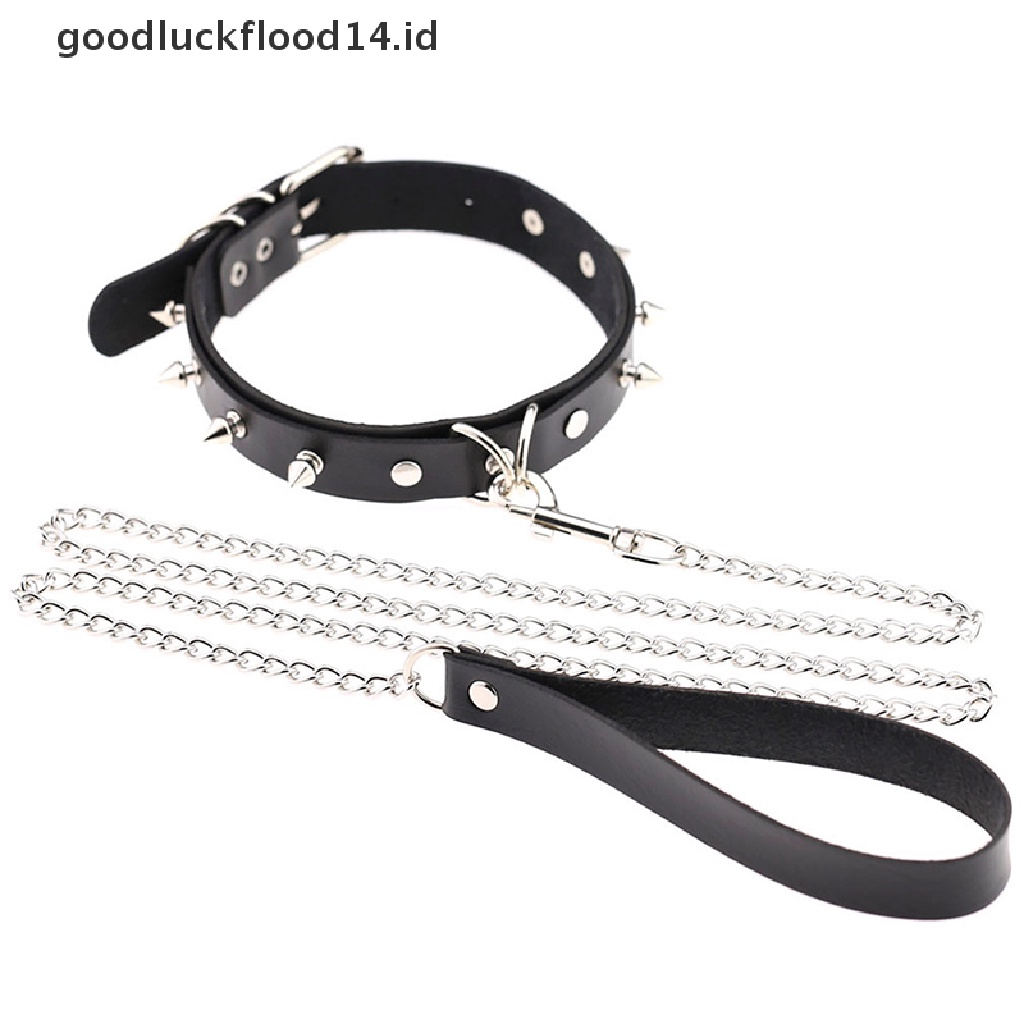 [OOID] Punk Lady Gothic Slave Leather Choker Chain Spike Rivet Buckle Collar Necklace ID