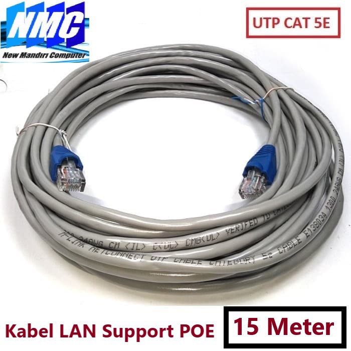 Kabel Lan 15 Meter Grey UTP Cat5E / UTP CAT 5E RJ45+Plugboot