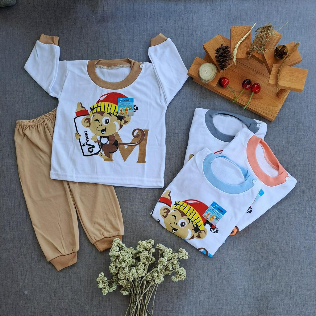 setelan baju anak laki-laki/perempuan lengan panjang 3-18 bulan motif monkey