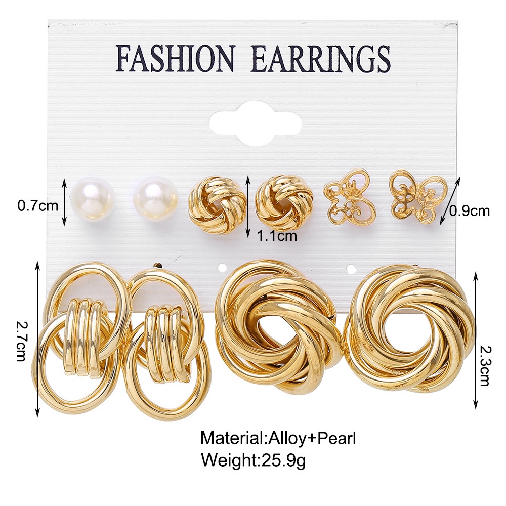 Set Anting Stud Desain Kupu-Kupu Geometris Hias Mutiara Rumbai Gaya Retro Eropa Amerika Untuk Wanita Butterfly