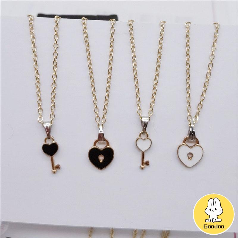 2 Pcs Fashion Wanita Trendi Kunci Liontin Link Rantai Kalung Hati Pasangan Pecinta Kalung -Doo