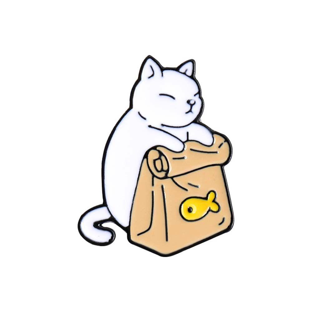 Mxbeauty Bros Kucing Hadiah Lucu Untuk Anak-Anak Hitam Putih Kucing Perhiasan Aksesoris Makan Sendiri Lencana Pin Enamel Pin