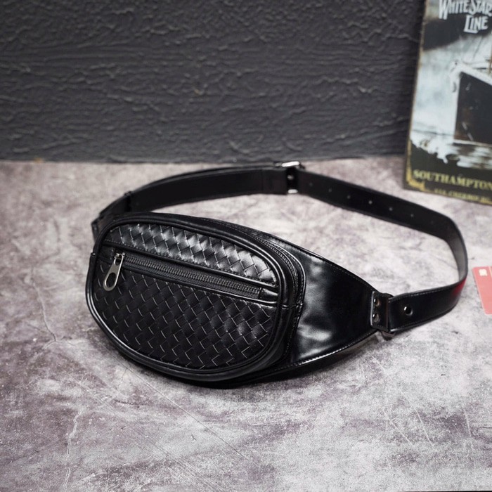 Tas Pria Mini 3070 Waistbag Anyam Tas Selempang Kulit Bahu