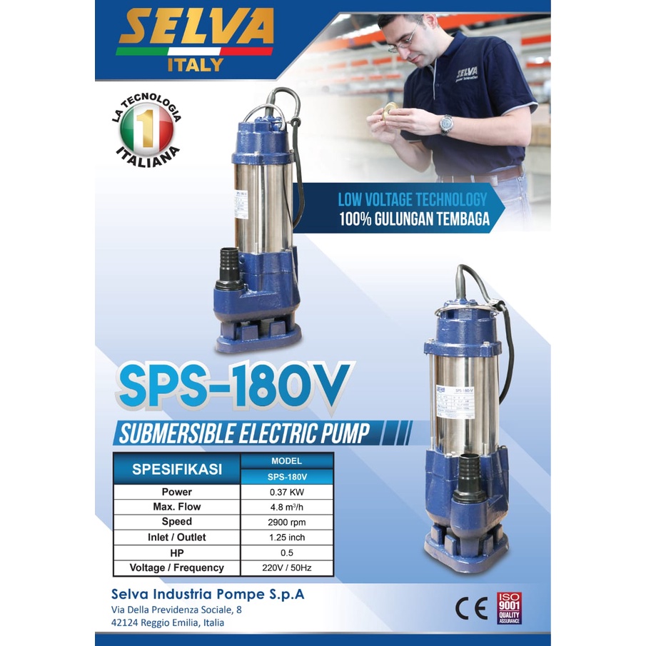 Pompa Air Celub Satelit Listrik 1.25&quot; SELVA SPS180V 0.5HP / Submersible Electric Pump Celup 1.25 Inch  SPS 180 SPS-180 SELVA