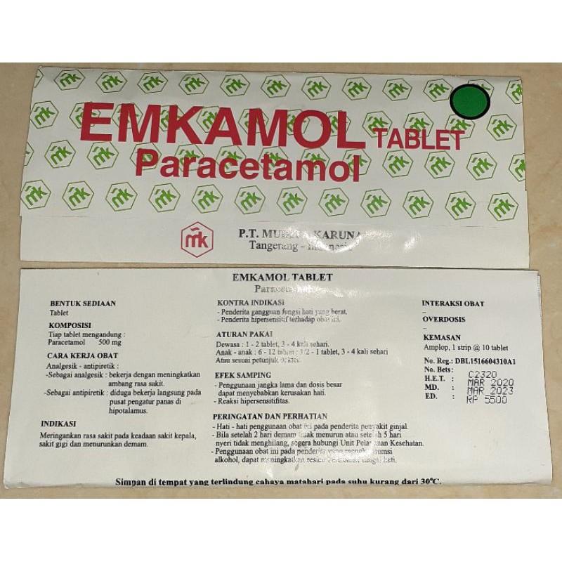PARACETAMOL TABLET EMKAMOL (DEMAM)1'S