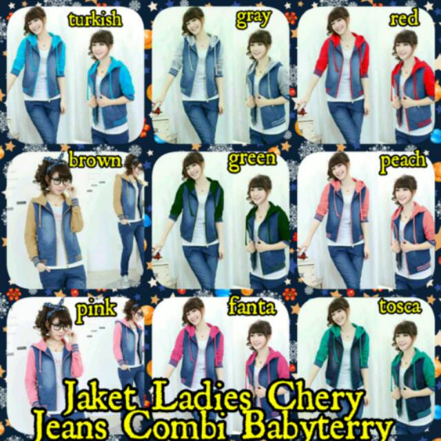 Jaket/Blazer Hoodie Wanita/Remaja Jeans Combi Babyterry Simple Keren Modis Santai/Casual