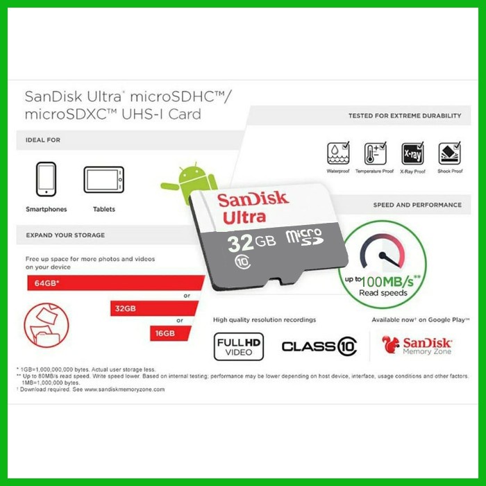 Memory Card Micro SD SANDISK 32GB Class 10 Speed 100 MBPS ULTRA SDHC