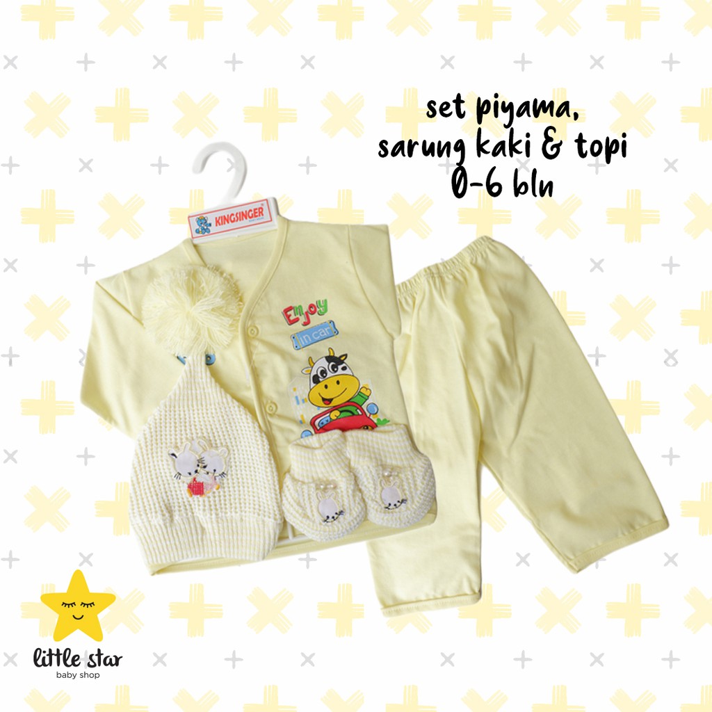 Set Piyama Topi Sarung Tangan Anak Bayi | Baju Tidur Anak Bayi Cewek Cowok