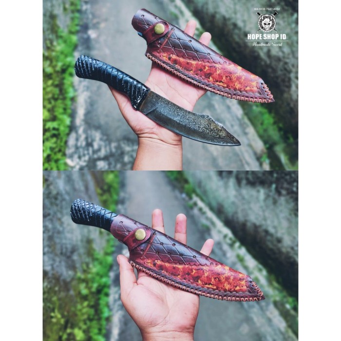 

Pisau Seset Kulit - Pisau Skinner Pisau Seset Custom Baja Pamor Damascus Kualitas Premium -