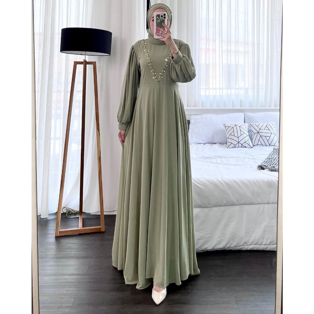 Baju Setelan Wanita Kekinian Fashion Muslim Vika Set Pashmina Gamis Ceruty Babydoll Bridesmaid Dress Baju Kondangan Wanita