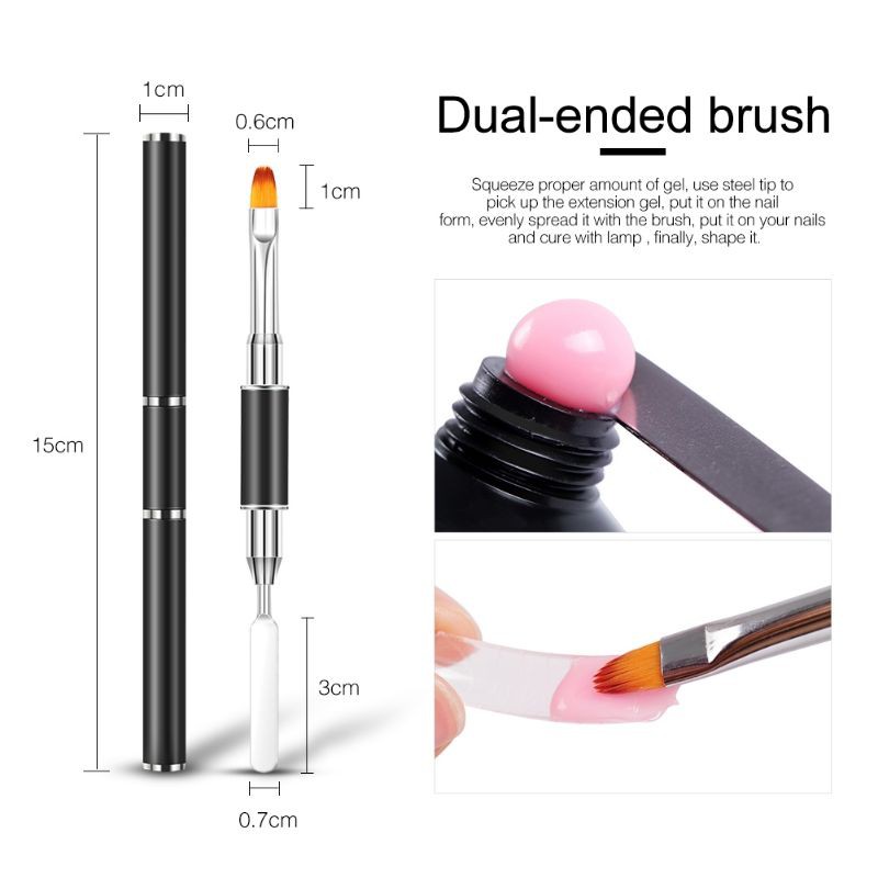 1Pcs Ganda Kepala Sikat Kuku Dual End Nail Art Pena Alat Manikur untuk Poly Extension Gel