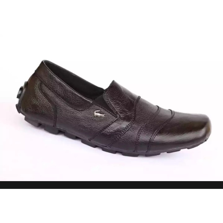 Sepatu Kasual Slip On Hitam Crocodile Slop Nyeak Bahan Kulit Asli Semi Formal Nyaman Keren Santai