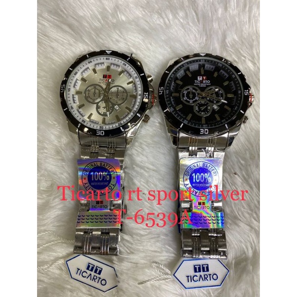 ORIGINAL TICARTO TANGGAL AKTIF RANTAI SILVER FULL STAINLESS STEEL JAM TANGAN PRIA SPORT ANALOG ANTI 