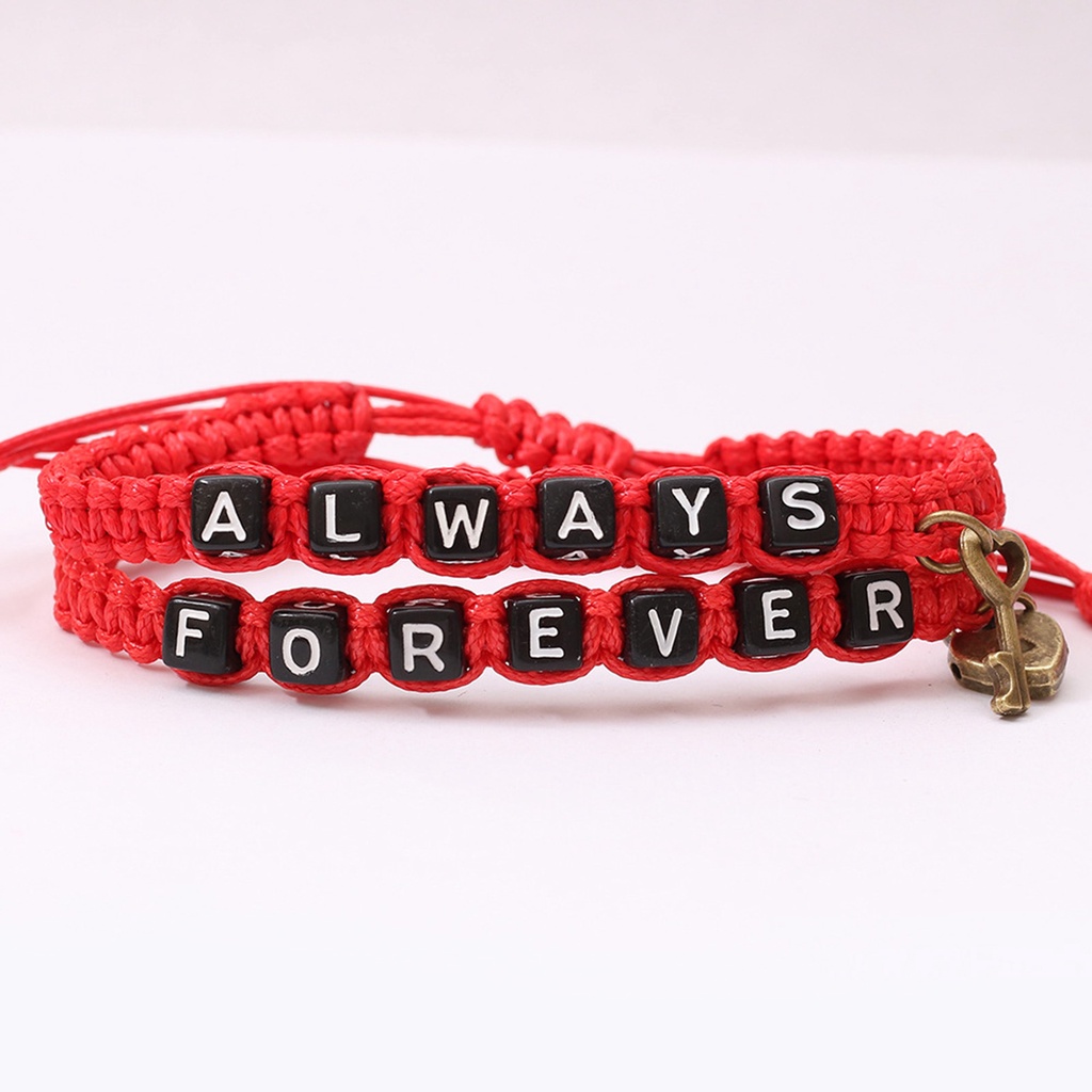 Hu Hu Hu Hu Hu Alat Bantu Pasang Kacamata♡ 2pcs / set Gelang Tali Kepang Aksen Tulisan Love Always Forever Untuk Pasangan / Pria / Wanita