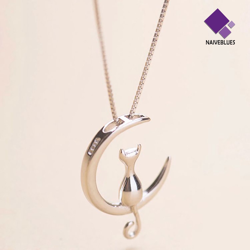 Kalung Desain Kucing Bulan Sabit Bahan Alloy