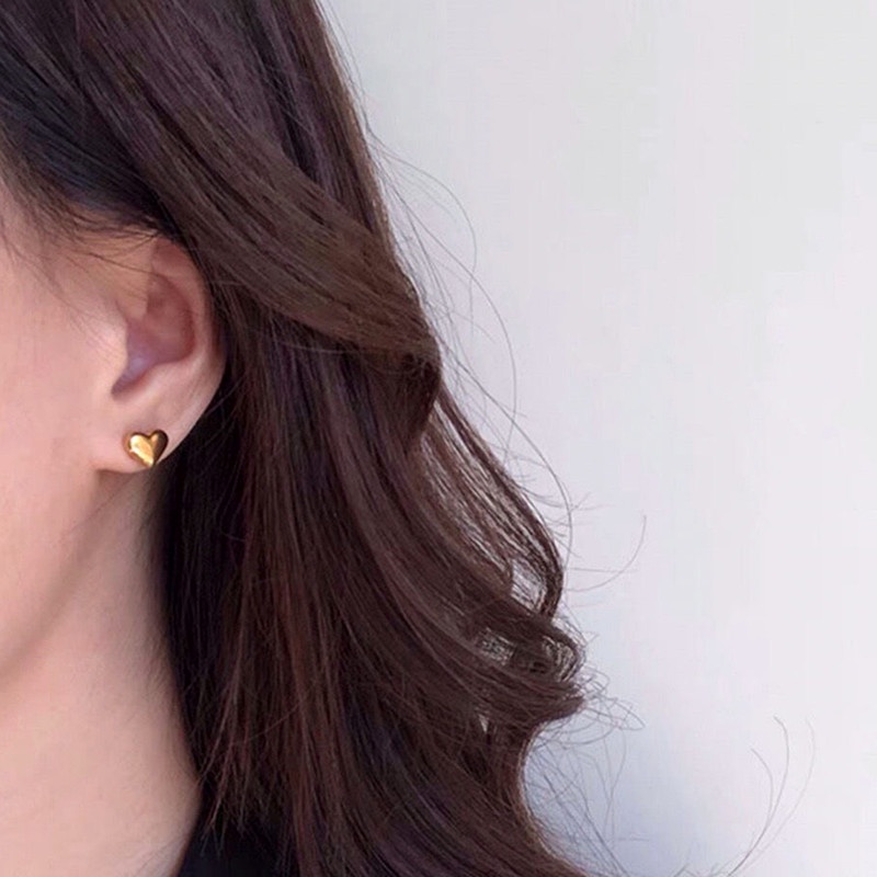 SEALOVE Anting Titanium Asli Wanita Hati Lapis Emas 18k Anting Tusuk anti karat dan anti luntur Aksesoris