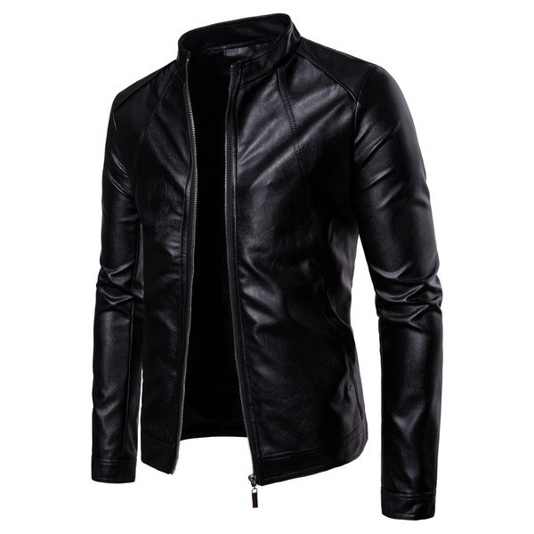 Jaket Pria Men Leather Jacket Fashion Motorcycle Style Business Casual Coat