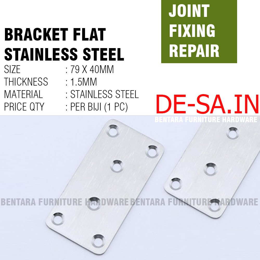 8CM Plat Stainless Steel Persegi 80X40MM - Rata Lurus Bracket Flat Reparasi Joint Fixing Repair