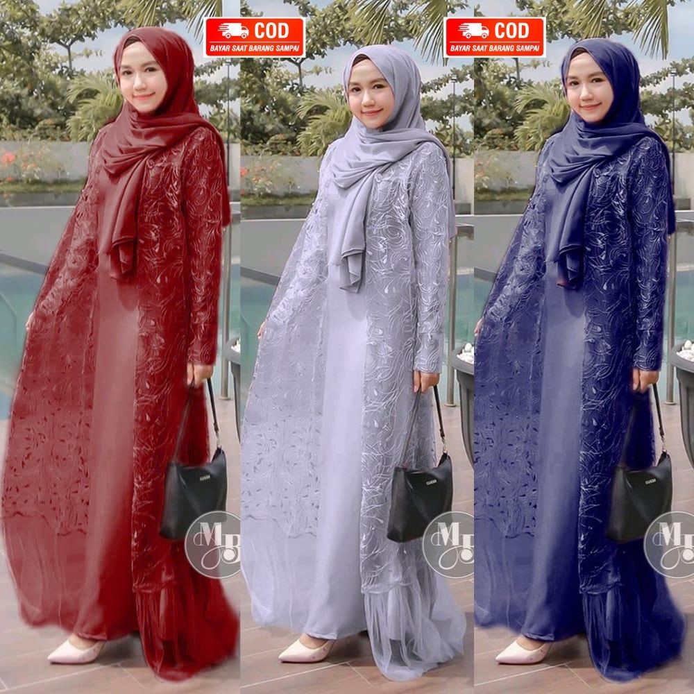 GAMIS AQILLA MUTIARA VELVET MIX BRUKAT | GAMIS BROKAT KUALITAS PREMIUM