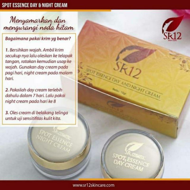 

SPOT ESSENCE DAY & NIGHT CREAM SR12/KRIM FLEK HITAM/BEKAS JERAWAT