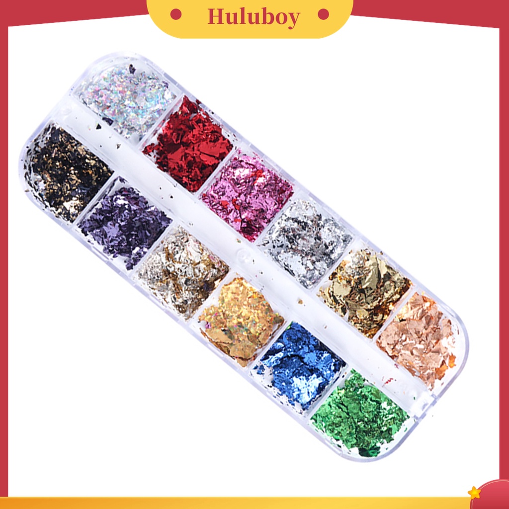 Huluboy Huluboy♡ 1 Kotak Serpihan Foil Emas Metalik Ultra Tipis Warna Cerah Untuk Membuat Kerajinan Kuku