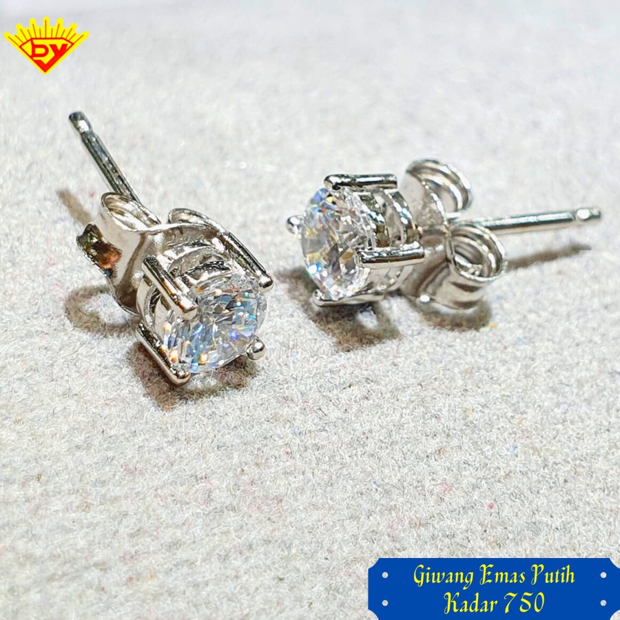 Giwang Emas Putih Permata Zirconia Kadar Emas 750