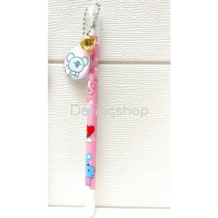 Dalingshop / PULPEN GEL BT21 + GANTUNGAN UNIK LUCU BT21 / PEN BT21 / PEN SQUID GAME + GANTUNGAN BONEKA GOYANG  / PULPEN SQUID GAME-Pink+Bel