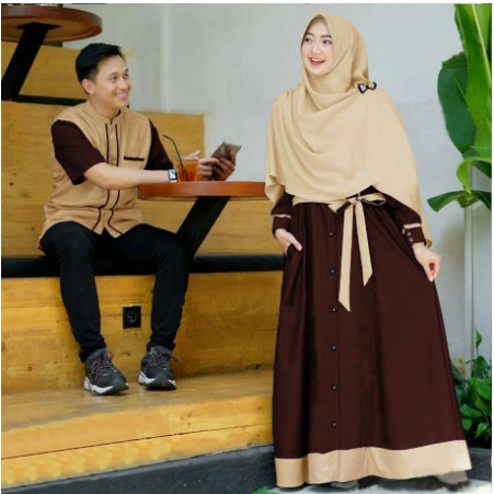AD COUPLE - COD Baju Gamis Couple Busui kondangan Polos Navy Grey Abu Tosca Merah Bata