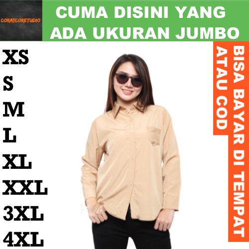 Kemeja Wanita Jumbo Panjang Polos Saku Ospek Kuliah Kerja Kantor COKLAT SUSU KHAKI MOKA KREM KHAKIS
