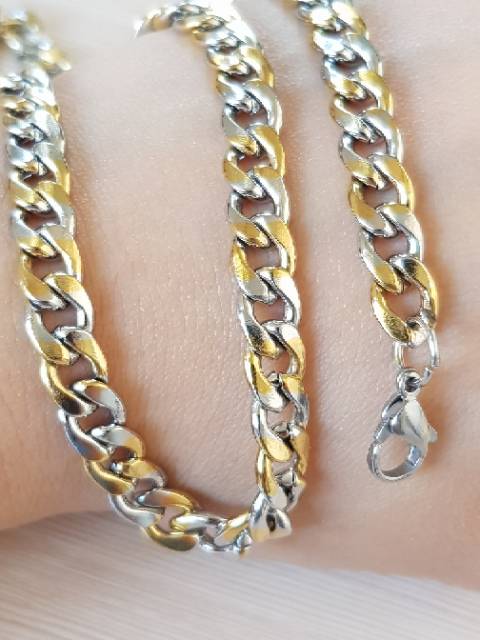 Kalung kombinasi titanium gold &amp; Silver Import Antikarat KGK01