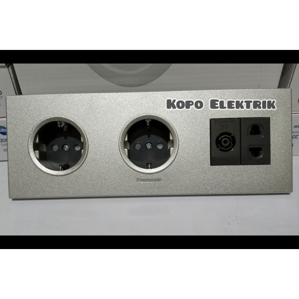 Panasonic Stopkontak Double + Soket TV + Stopkontak Universal Style Silver Minimalis Tanam