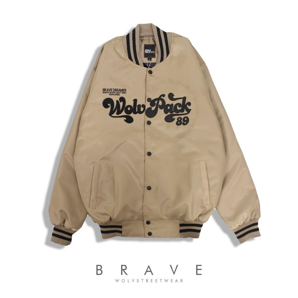 JAKET VARSITY WOLV BRAVE / JAKET VARSITY PRIA WANITA / JAKET MOTIF FULLTAG PREMIUM / JAKET VARSITY MURAH BANDUNG